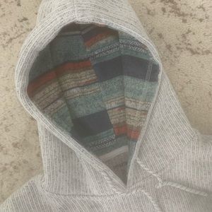 Departwest hoodie w/ fleece lining inside and hood has a multicolored pattern